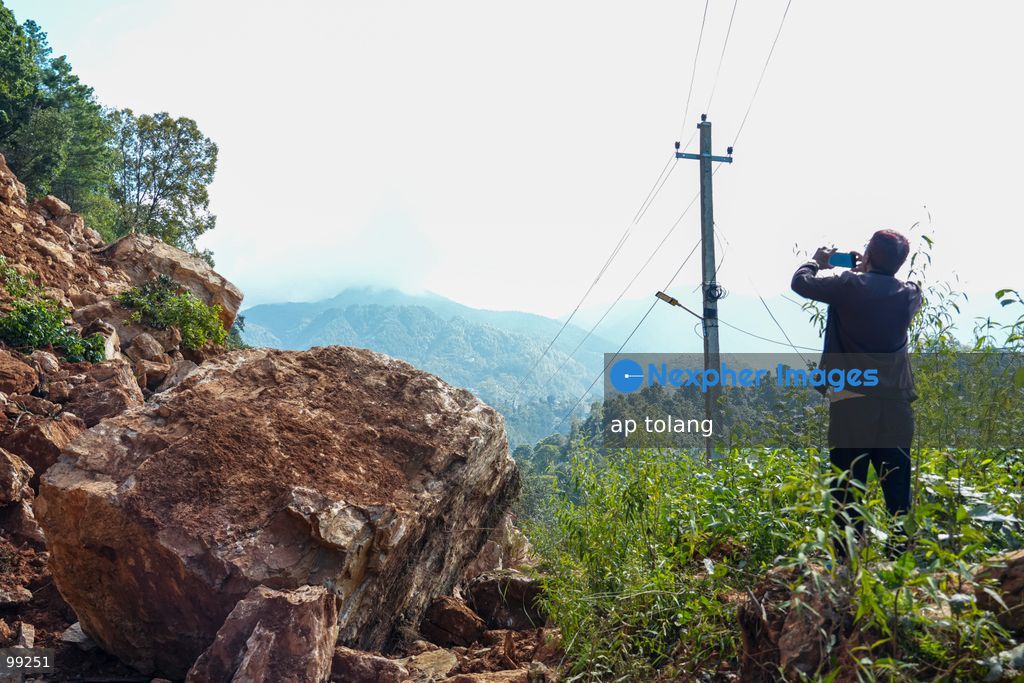 LALITPUR, NEPAL, SEPTEMBER 29, 2026: landslide blocking the Tikabhairab section of the Kanti Highway in Lalitpur following heavy rainfall. The landslide covered the roadway with mud and debris, disrupting traffic along the route. (Photo by ap tolang/Nexpher Images)