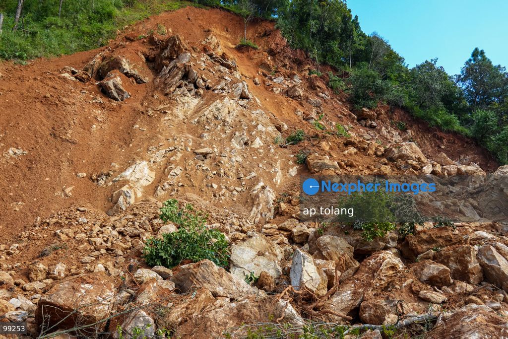 LALITPUR, NEPAL, SEPTEMBER 29, 2026: landslide blocking the Tikabhairab section of the Kanti Highway in Lalitpur following heavy rainfall. The landslide covered the roadway with mud and debris, disrupting traffic along the route. (Photo by ap tolang/Nexpher Images)