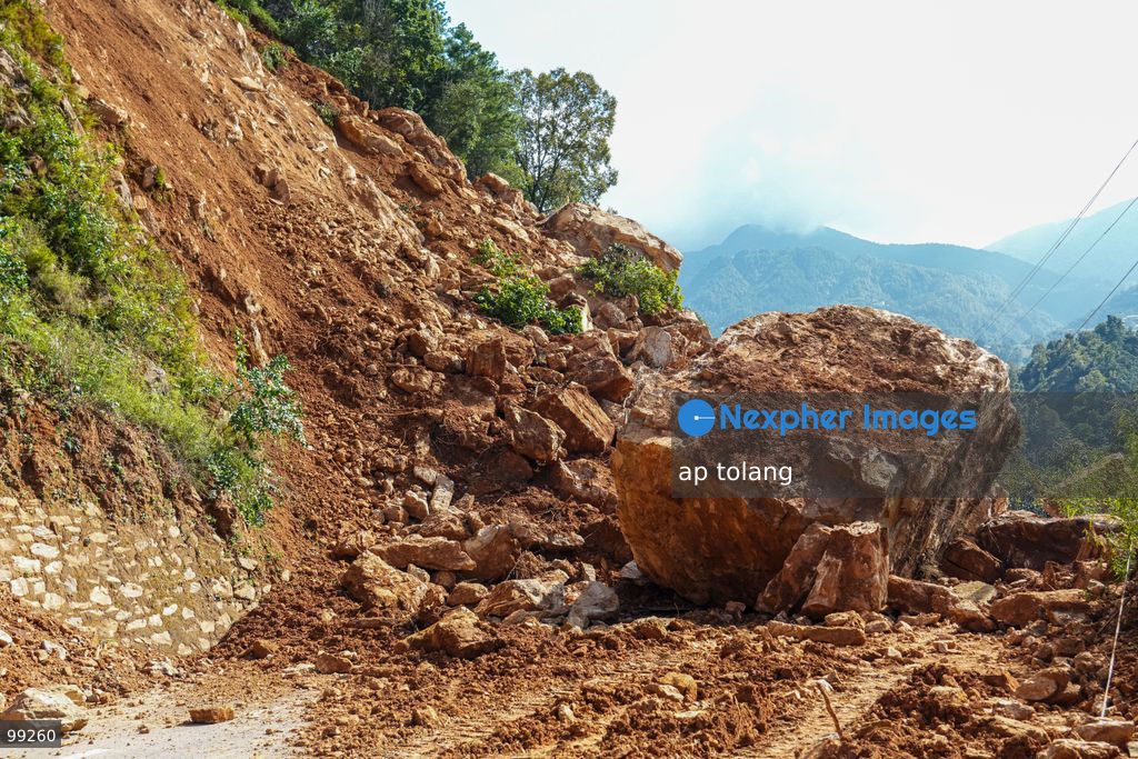 LALITPUR, NEPAL, SEPTEMBER 29, 2026: landslide blocking the Tikabhairab section of the Kanti Highway in Lalitpur following heavy rainfall. The landslide covered the roadway with mud and debris, disrupting traffic along the route. (Photo by ap tolang/Nexpher Images)