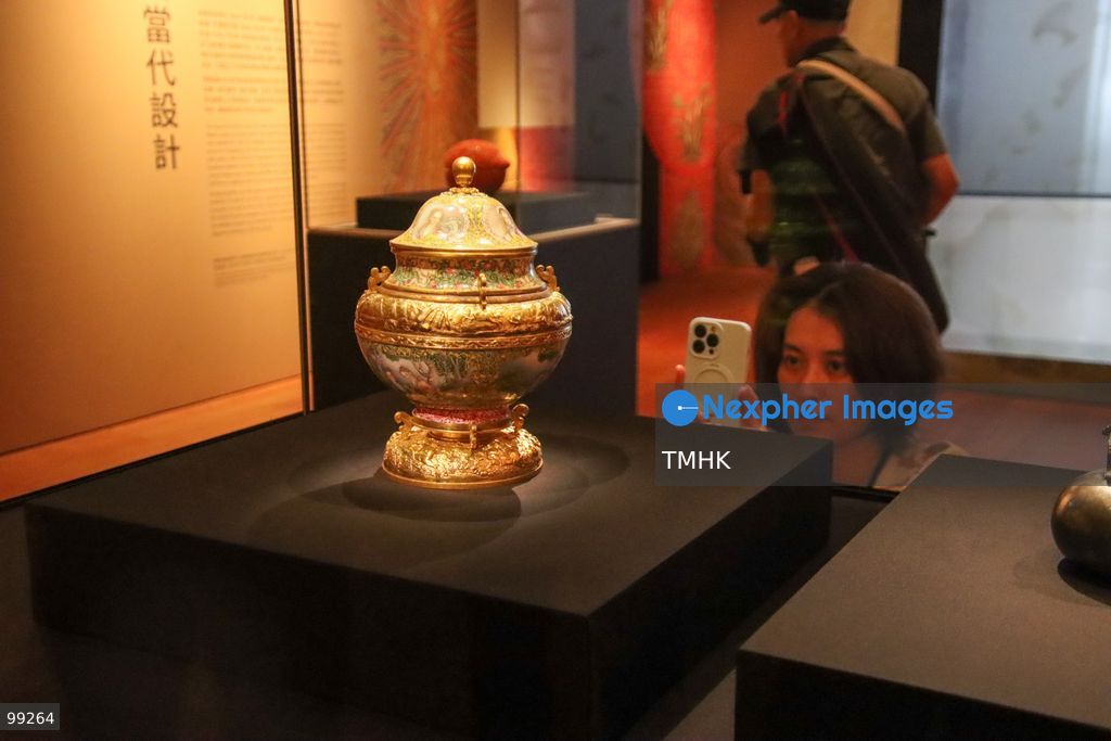 A close-up view shows a masterpiece crafted by the Qing Imperial Workshops on display inside a showcase at the "Design for the Forbidden City: Imperial Workshops of the Qing Court" exhibition at the Hong Kong Palace Museum on September 29, 2026 in Hong Kong. The exhibition explores traditional craftsmanship, material innovations, and court design aesthetics from the Qing dynasty. (Photo by Gordon Choi/TMHK via Nexpher Images)