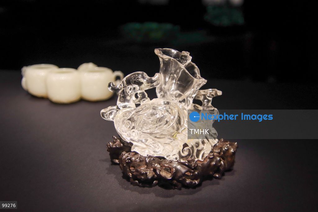 A close-up view shows a masterpiece crafted by the Qing Imperial Workshops on display inside a showcase at the "Design for the Forbidden City: Imperial Workshops of the Qing Court" exhibition at the Hong Kong Palace Museum on September 29, 2026 in Hong Kong. The exhibition explores traditional craftsmanship, material innovations, and court design aesthetics from the Qing dynasty. (Photo by Gordon Choi/TMHK via Nexpher Images)