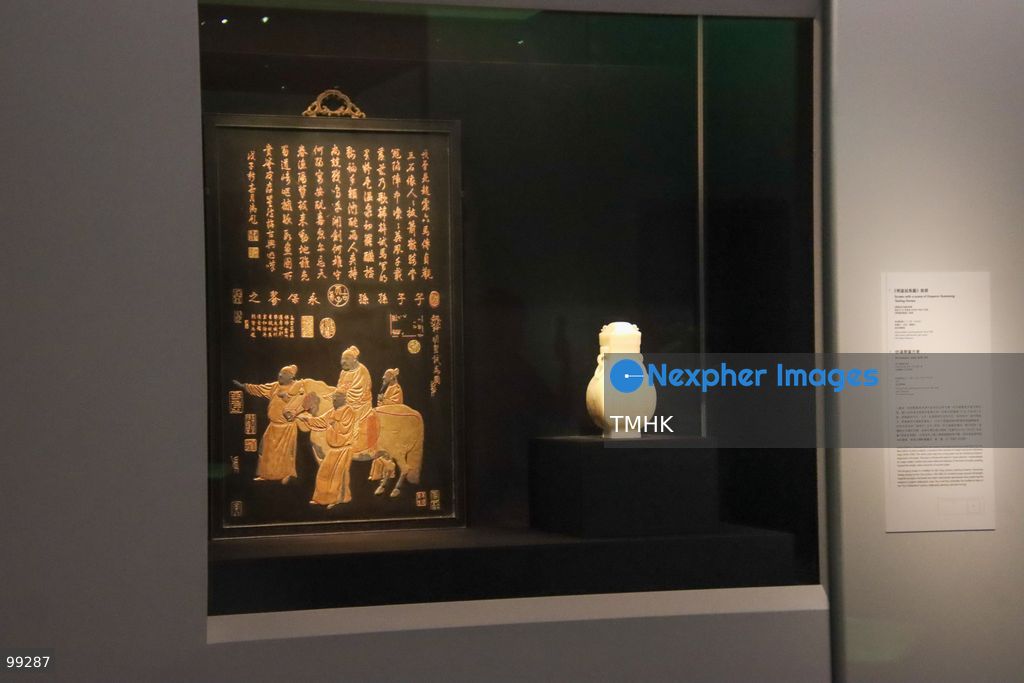 A close-up view shows a masterpiece crafted by the Qing Imperial Workshops on display inside a showcase at the "Design for the Forbidden City: Imperial Workshops of the Qing Court" exhibition at the Hong Kong Palace Museum on September 29, 2026 in Hong Kong. The exhibition explores traditional craftsmanship, material innovations, and court design aesthetics from the Qing dynasty. (Photo by Gordon Choi/TMHK via Nexpher Images)