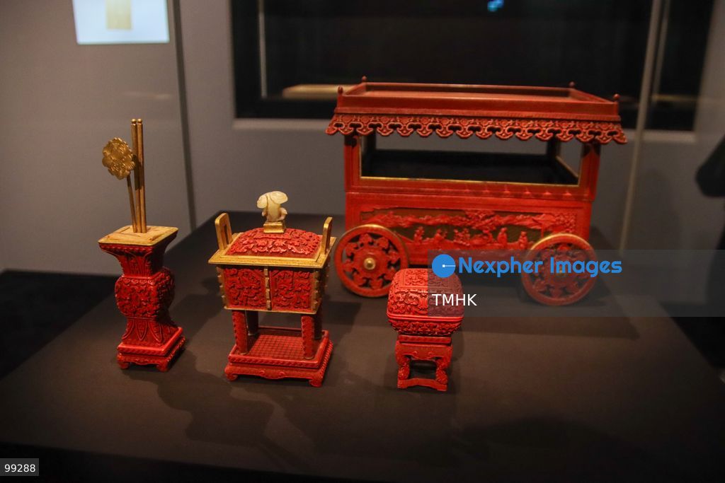 A close-up view shows a masterpiece crafted by the Qing Imperial Workshops on display inside a showcase at the "Design for the Forbidden City: Imperial Workshops of the Qing Court" exhibition at the Hong Kong Palace Museum on September 29, 2026 in Hong Kong. The exhibition explores traditional craftsmanship, material innovations, and court design aesthetics from the Qing dynasty. (Photo by Gordon Choi/TMHK via Nexpher Images)
