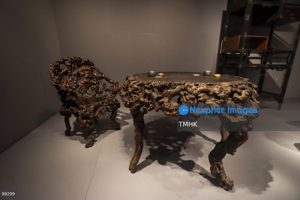 A close-up view shows a masterpiece crafted by the Qing Imperial Workshops on display inside a showcase at the "Design for the Forbidden City: Imperial Workshops of the Qing Court" exhibition at the Hong Kong Palace Museum on September 29, 2026 in Hong Kong. The exhibition explores traditional craftsmanship, material innovations, and court design aesthetics from the Qing dynasty. (Photo by Gordon Choi/TMHK via Nexpher Images)