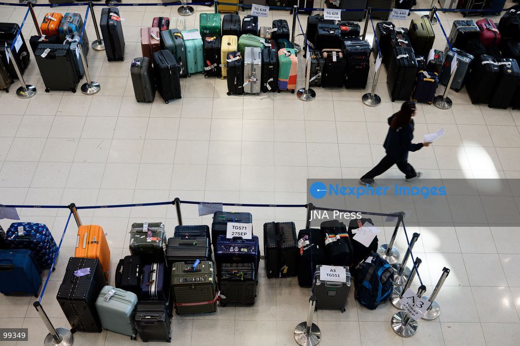 SAMUT PRAKAN, THAILAND, SEPTEMBER 30, 2026: Delayed baggage accumulates at Suvarnabhumi Airport in Samut Prakan as flooding disrupts ground-handling operations and affects the movement of airport personnel. Thousands of pieces of luggage have been left awaiting processing and collection as airport authorities and airlines work to clear the backlog and return baggage to affected passengers. Photo by Watsawat Koktabtim / JNA Press (Photo by Watsawat Koktabtim/JNA Press via Nexpher Images)