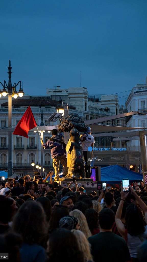 MADRID, SPAIN, SEPTEMBER 29, 2026: Hundreds of housing protesters gather at the Puerta del Sol encampment after organizers warned that far-right groups were threatening to confront activists and attempt to remove the camp. Protesters mobilized to protect the encampment as tensions increased around the square, where activists have been demanding stronger measures against evictions and Spain's housing crisis. The regional government of Madrid gave the central government 48 hours to dismantle the camp and said it would pursue legal action if the demand was not met. Photo by Victor Sanjuan / JNA Press. (Photo by Victor Sanjuan Cardeña/JNA Press via Nexpher Images)