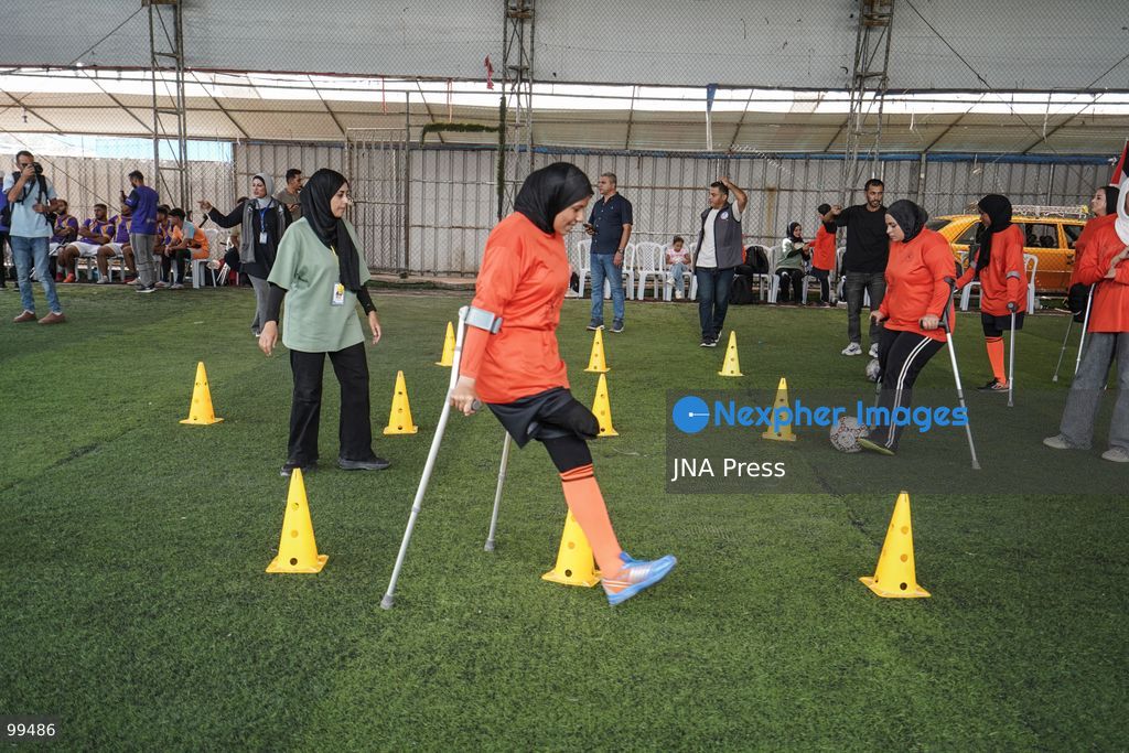 NUSEIRAT, GAZA STRIP, SEPTEMBER 30, 2026: Sixteen-year-old Malak al-Ghoul trains and plays football while living displaced with her family in the Nuseirat refugee camp in the central Gaza Strip. Malak lost her right leg after her family's home in Hamad City was struck on March 2, 2024. Now living with her family of 10 in Nuseirat, she continues to pursue her passion for sport and plays with Palestine's amputee football team, determined to continue training and pursue her ambitions despite her injury and displacement. Photo by Ramzi Abu Amer / JNA Press. (Photo by Ramzi Abu Amer/JNA Press via Nexpher Images)