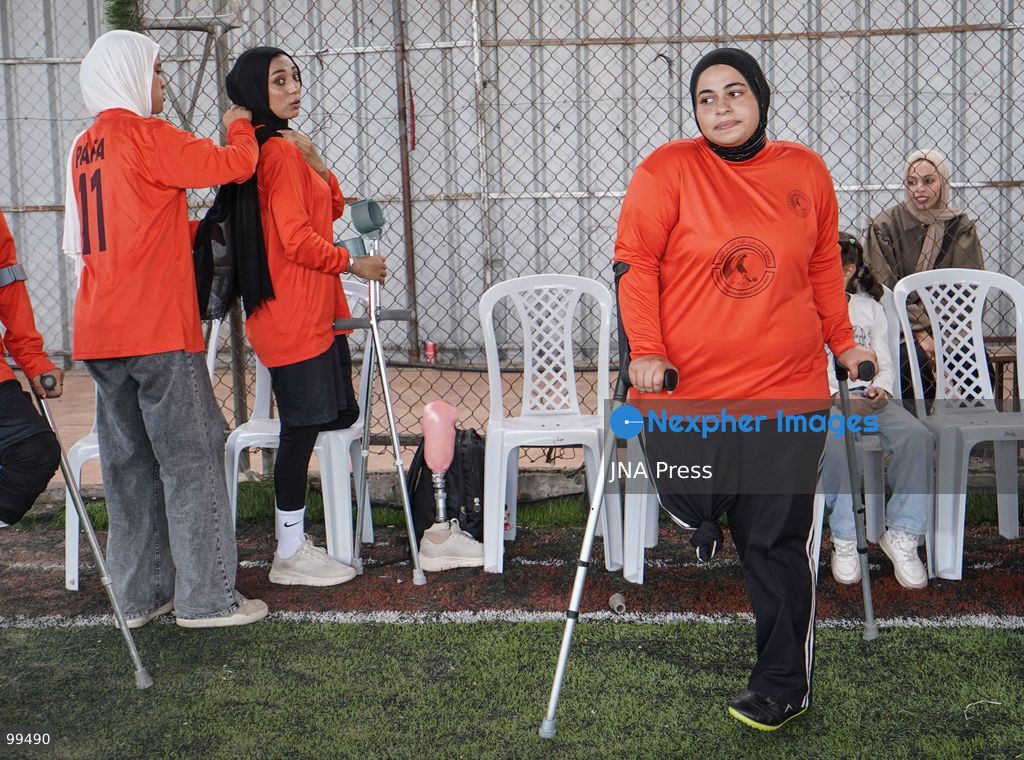 NUSEIRAT, GAZA STRIP, SEPTEMBER 30, 2026: Sixteen-year-old Malak al-Ghoul trains and plays football while living displaced with her family in the Nuseirat refugee camp in the central Gaza Strip. Malak lost her right leg after her family's home in Hamad City was struck on March 2, 2024. Now living with her family of 10 in Nuseirat, she continues to pursue her passion for sport and plays with Palestine's amputee football team, determined to continue training and pursue her ambitions despite her injury and displacement. Photo by Ramzi Abu Amer / JNA Press. (Photo by Ramzi Abu Amer/JNA Press via Nexpher Images)