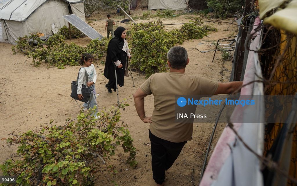 NUSEIRAT, GAZA STRIP, SEPTEMBER 30, 2026: Sixteen-year-old Malak al-Ghoul trains and plays football while living displaced with her family in the Nuseirat refugee camp in the central Gaza Strip. Malak lost her right leg after her family's home in Hamad City was struck on March 2, 2024. Now living with her family of 10 in Nuseirat, she continues to pursue her passion for sport and plays with Palestine's amputee football team, determined to continue training and pursue her ambitions despite her injury and displacement. Photo by Ramzi Abu Amer / JNA Press. (Photo by Ramzi Abu Amer/JNA Press via Nexpher Images)