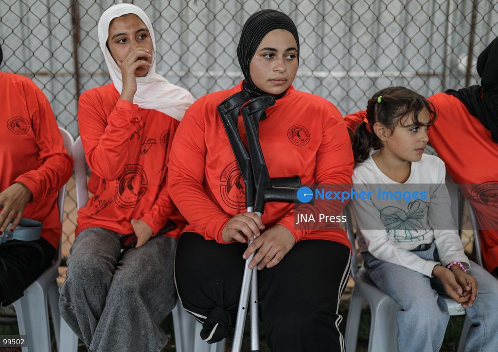 NUSEIRAT, GAZA STRIP, SEPTEMBER 30, 2026: Sixteen-year-old Malak al-Ghoul trains and plays football while living displaced with her family in the Nuseirat refugee camp in the central Gaza Strip. Malak lost her right leg after her family's home in Hamad City was struck on March 2, 2024. Now living with her family of 10 in Nuseirat, she continues to pursue her passion for sport and plays with Palestine's amputee football team, determined to continue training and pursue her ambitions despite her injury and displacement. Photo by Ramzi Abu Amer / JNA Press. (Photo by Ramzi Abu Amer/JNA Press via Nexpher Images)