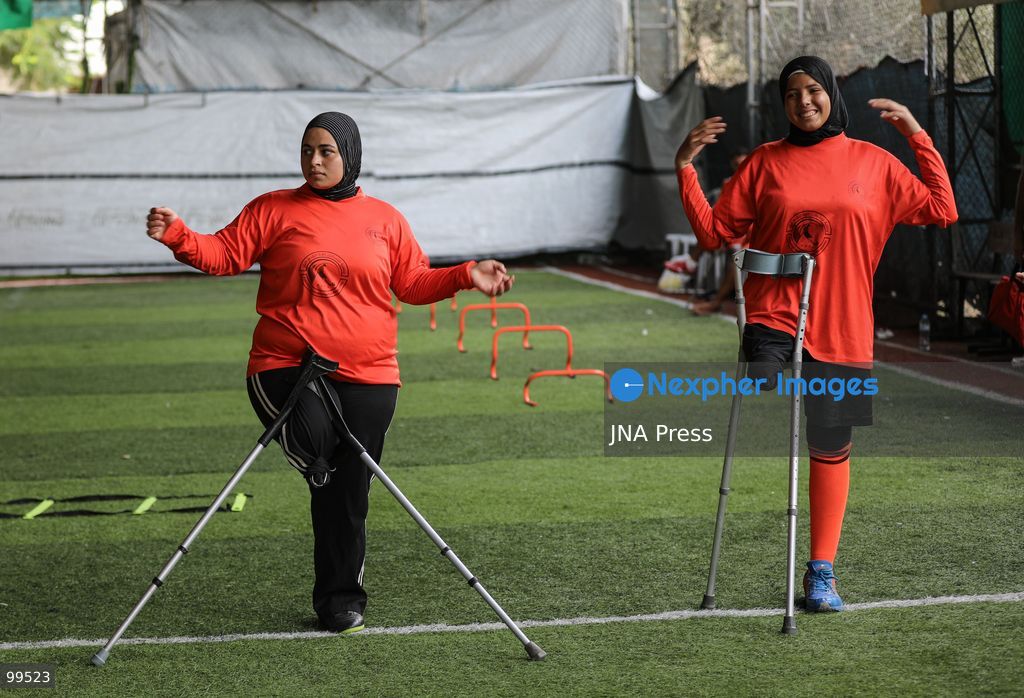 NUSEIRAT, GAZA STRIP, SEPTEMBER 30, 2026: Sixteen-year-old Malak al-Ghoul trains and plays football while living displaced with her family in the Nuseirat refugee camp in the central Gaza Strip. Malak lost her right leg after her family's home in Hamad City was struck on March 2, 2024. Now living with her family of 10 in Nuseirat, she continues to pursue her passion for sport and plays with Palestine's amputee football team, determined to continue training and pursue her ambitions despite her injury and displacement. Photo by Ramzi Abu Amer / JNA Press. (Photo by Ramzi Abu Amer/JNA Press via Nexpher Images)