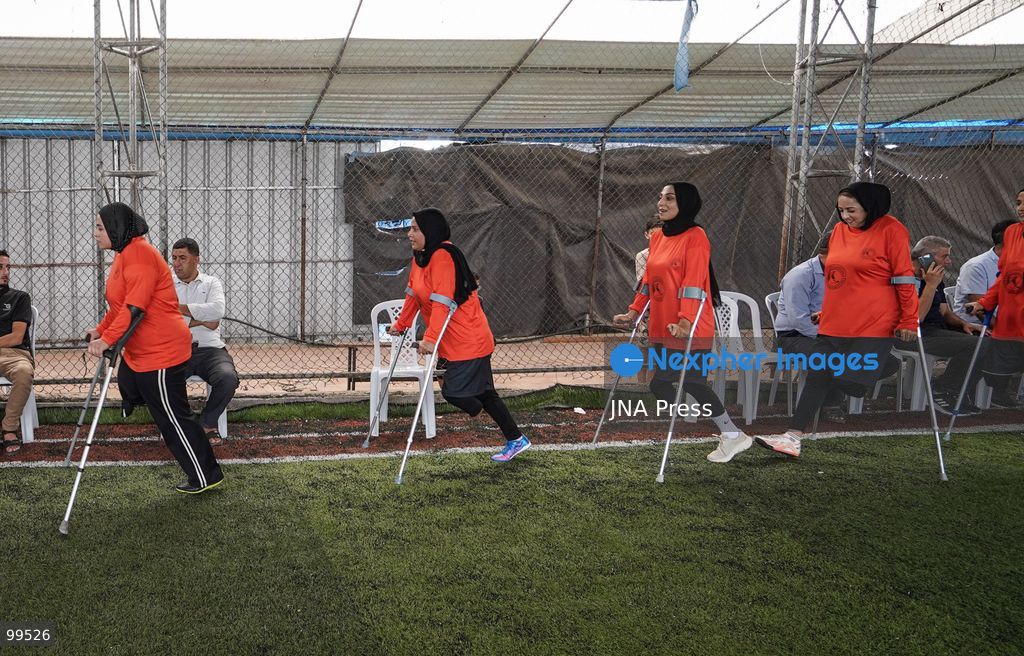 NUSEIRAT, GAZA STRIP, SEPTEMBER 30, 2026: Sixteen-year-old Malak al-Ghoul trains and plays football while living displaced with her family in the Nuseirat refugee camp in the central Gaza Strip. Malak lost her right leg after her family's home in Hamad City was struck on March 2, 2024. Now living with her family of 10 in Nuseirat, she continues to pursue her passion for sport and plays with Palestine's amputee football team, determined to continue training and pursue her ambitions despite her injury and displacement. Photo by Ramzi Abu Amer / JNA Press. (Photo by Ramzi Abu Amer/JNA Press via Nexpher Images)