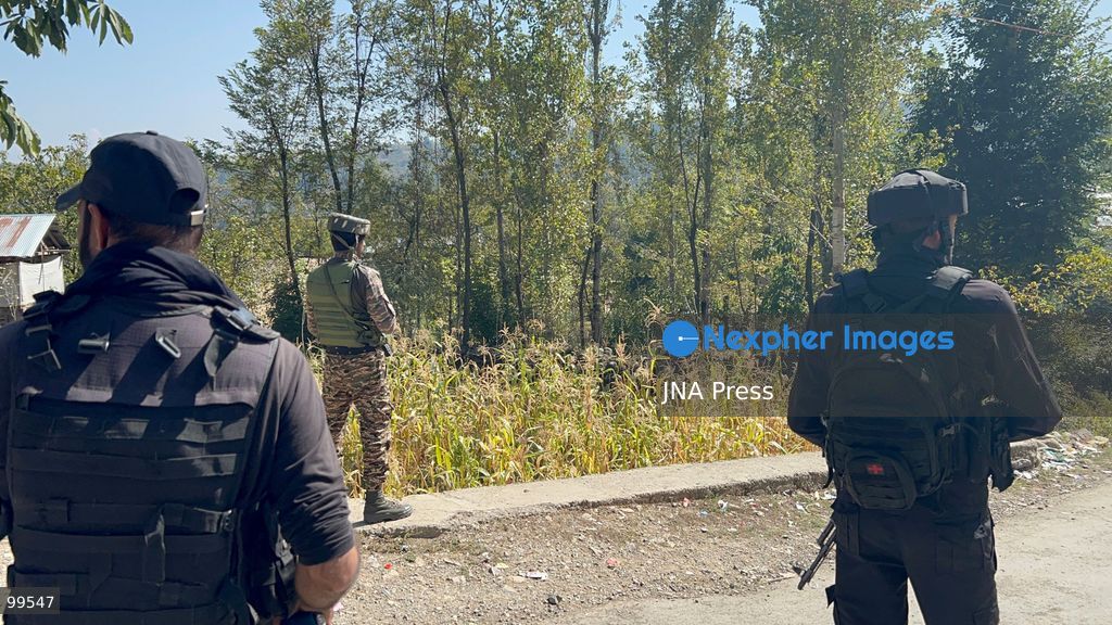 BUDGAM, KASHMIR, INDIA, SEPTEMBER 30, 2026: An armed security personnel member stands along a road during a security operation in the Korag area near Yousmarg in central Kashmir's Budgam district. Indian security forces launched a joint search operation following specific intelligence about the presence of militants in the area. The Indian Army said a Pakistan-based Lashkar-e-Taiba militant, identified as Mohammad Asif alias Hashim Moosa, was killed during an exchange of fire, while security forces continued searches in the surrounding area. Photo by Umer Qadir / JNA Press. (Photo by Umer Qadir/JNA Press via Nexpher Images)