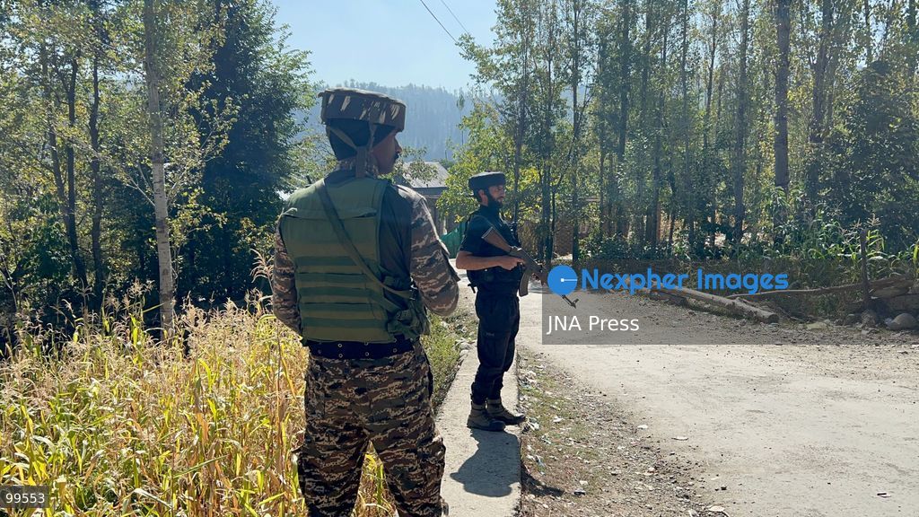 BUDGAM, KASHMIR, INDIA, SEPTEMBER 30, 2026: An armed security personnel member stands along a road during a security operation in the Korag area near Yousmarg in central Kashmir's Budgam district. Indian security forces launched a joint search operation following specific intelligence about the presence of militants in the area. The Indian Army said a Pakistan-based Lashkar-e-Taiba militant, identified as Mohammad Asif alias Hashim Moosa, was killed during an exchange of fire, while security forces continued searches in the surrounding area. Photo by Umer Qadir / JNA Press. (Photo by Umer Qadir/JNA Press via Nexpher Images)