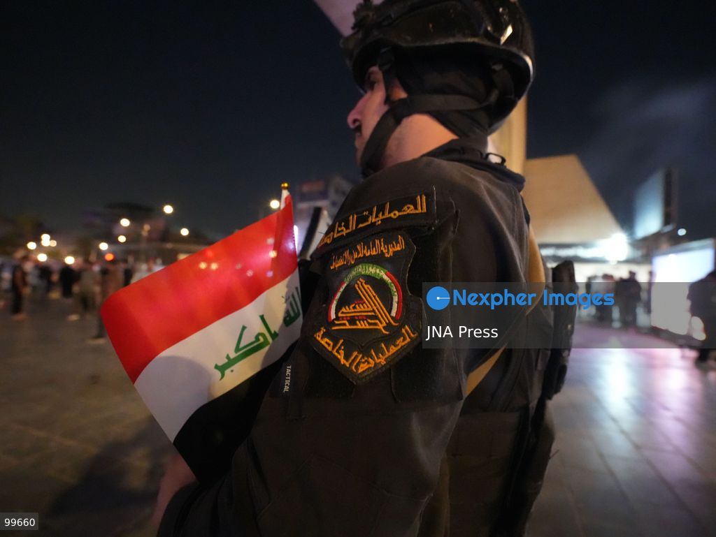 BAGHDAD, IRAQ, SEPTEMBER 30, 2026: Iraqis and members of the country's security forces gather at Tahrir Square in Baghdad during celebrations marking National Sovereignty Day following the completion of the withdrawal of US forces and the end of the US-led coalition's military mission in Iraq. Participants waved Iraqi flags and security forces took part in commemorative events as the country marked the end of the coalition's military presence. Photo by Muntazer Sahib/ JNA Press. (Photo by Muntazer Uday Sahib/JNA Press via Nexpher Images)