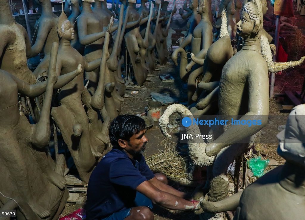 LALITPUR, NEPAL, SEPTEMBER 30, 2026: Sculptors work on clay idols of the Hindu goddess Durga in Lalitpur as preparations continue for the Dashain festival. Artisans shape the figures using clay, mud and straw ahead of celebrations for one of Nepal's most important Hindu festivals. Photo by Shankar Bhujel / JNA Press. (Photo by Shankar Bhujel/JNA Press via Nexpher Images)