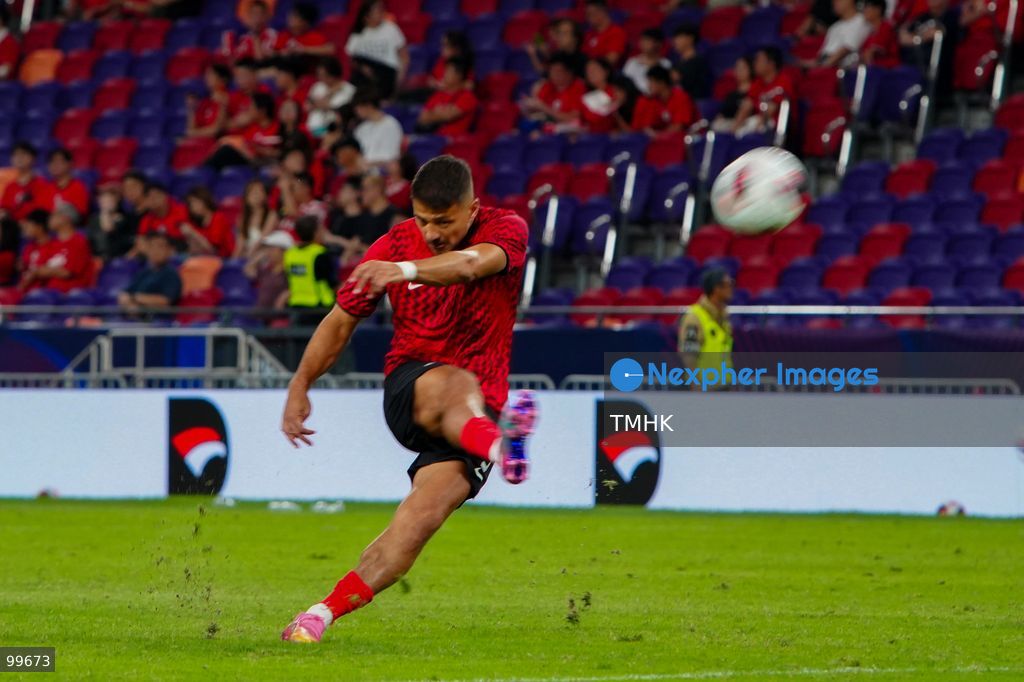 Players of Hong Kong, China conduct stretching and passing drills on the pitch during their pre-match warm-up session ahead of the FIFA ASEAN Cup Tier 2 encounter against Brunei at Kai Tak Stadium on September 30, 2026 in Hong Kong. (Photo by Zulu Lo/TMHK via Nexpher Images)