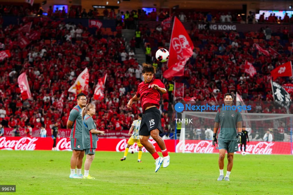 Players of Hong Kong, China conduct stretching and passing drills on the pitch during their pre-match warm-up session ahead of the FIFA ASEAN Cup Tier 2 encounter against Brunei at Kai Tak Stadium on September 30, 2026 in Hong Kong. (Photo by Zulu Lo/TMHK via Nexpher Images)
