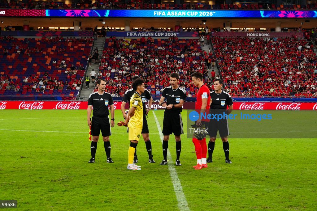 Players of Hong Kong, China and Brunei walk onto the pitch and assemble for pre-match formalities ahead of their FIFA ASEAN Cup Tier 2 group stage encounter at Kai Tak Stadium on September 30, 2026 in Hong Kong. (Photo by Zulu Lo/TMHK via Nexpher Images)
