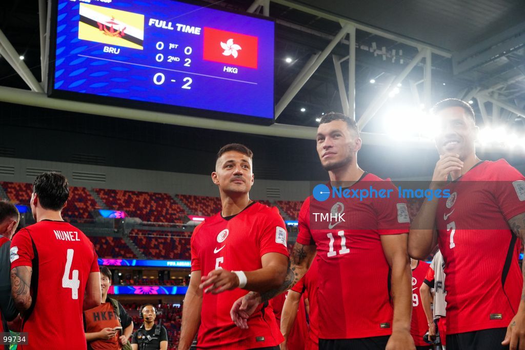 Players of Hong Kong, China applaud and wave to thank the cheering crowd following their 2-0 triumph over Brunei at Kai Tak Stadium on September 30, 2026 in Hong Kong. The victory sealed a spot in the FIFA ASEAN Cup final against Cambodia before a crowd of over 20,000 home fans. (Photo by Zulu Lo/TMHK via Nexpher Images)