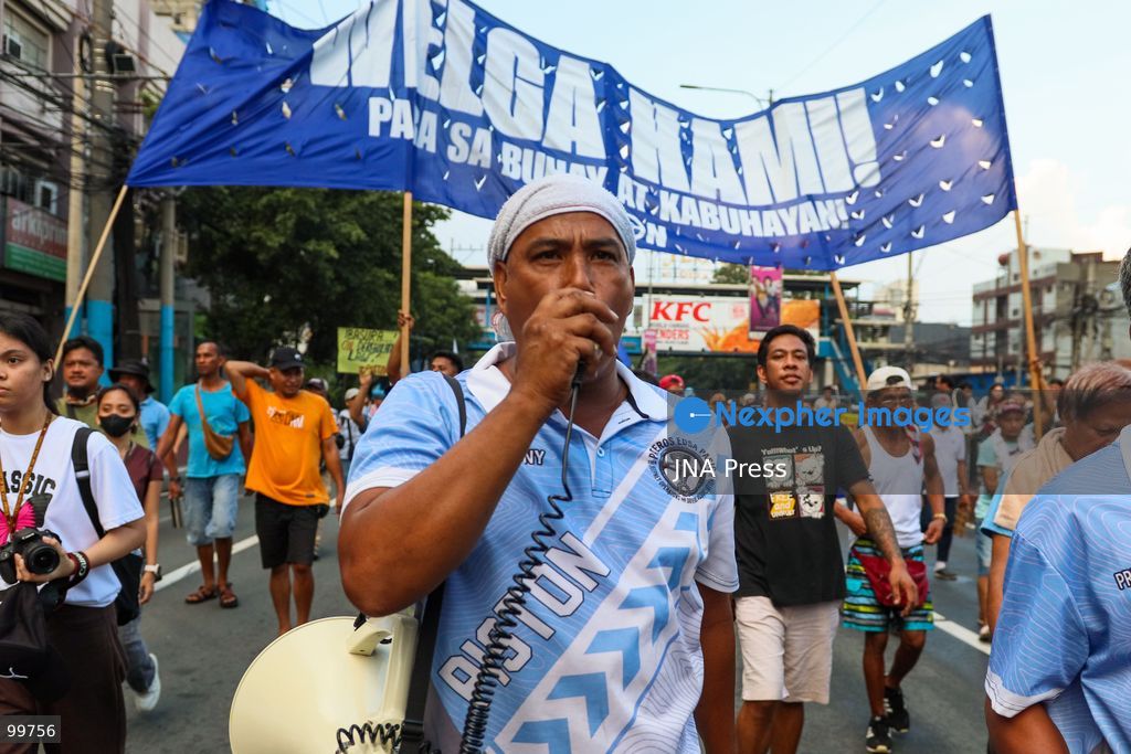 MANILA, PHILIPPINES, SEPTEMBER 30, 2026: Jeepney drivers, transport workers and supporters rally through Metro Manila during the second day of a transport strike over rising fuel prices and operating costs. Transport group PISTON called for lower fuel prices, the removal of excise tax and value-added tax on petroleum products and changes to existing oil policies, arguing that higher fuel costs have severely reduced drivers' earnings. Recent fuel price increases in the Philippines have been linked to continuing conflict and instability in the Middle East. Photo by Emman Capones/ JNA Press. (Photo by Emman Capones/JNA Press via Nexpher Images)