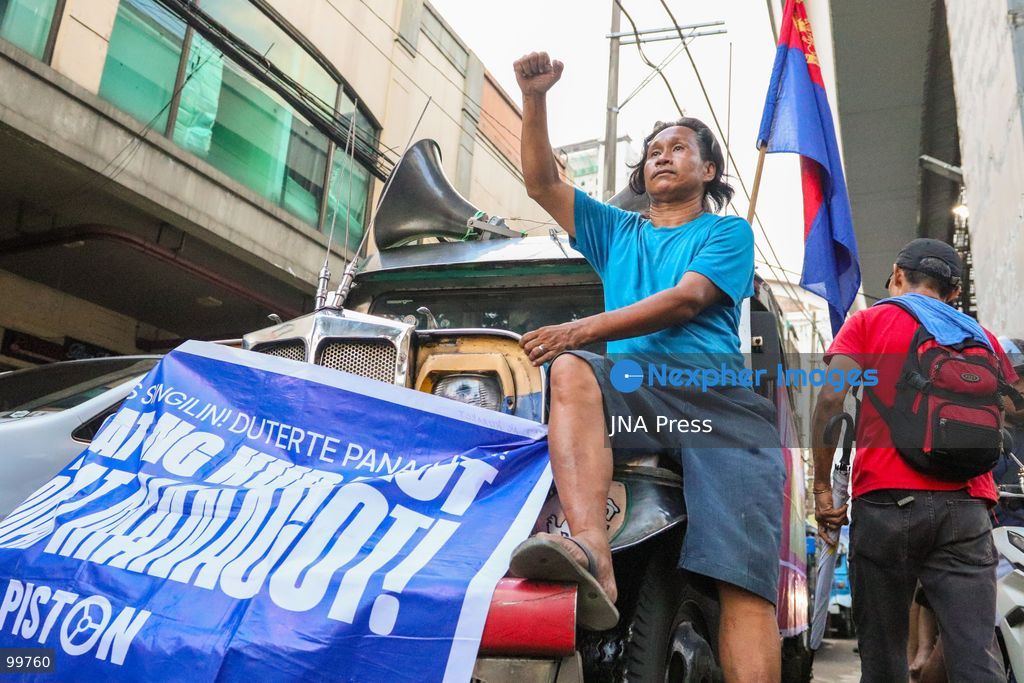 MANILA, PHILIPPINES, SEPTEMBER 30, 2026: Jeepney drivers, transport workers and supporters rally through Metro Manila during the second day of a transport strike over rising fuel prices and operating costs. Transport group PISTON called for lower fuel prices, the removal of excise tax and value-added tax on petroleum products and changes to existing oil policies, arguing that higher fuel costs have severely reduced drivers' earnings. Recent fuel price increases in the Philippines have been linked to continuing conflict and instability in the Middle East. Photo by Emman Capones/ JNA Press. (Photo by Emman Capones/JNA Press via Nexpher Images)