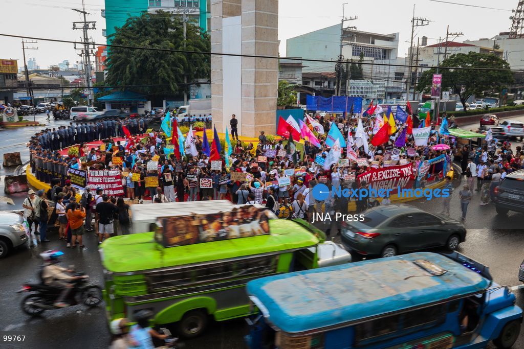 MANILA, PHILIPPINES, SEPTEMBER 30, 2026: Jeepney drivers, transport workers and supporters rally through Metro Manila during the second day of a transport strike over rising fuel prices and operating costs. Transport group PISTON called for lower fuel prices, the removal of excise tax and value-added tax on petroleum products and changes to existing oil policies, arguing that higher fuel costs have severely reduced drivers' earnings. Recent fuel price increases in the Philippines have been linked to continuing conflict and instability in the Middle East. Photo by Emman Capones/ JNA Press. (Photo by Emman Capones/JNA Press via Nexpher Images)