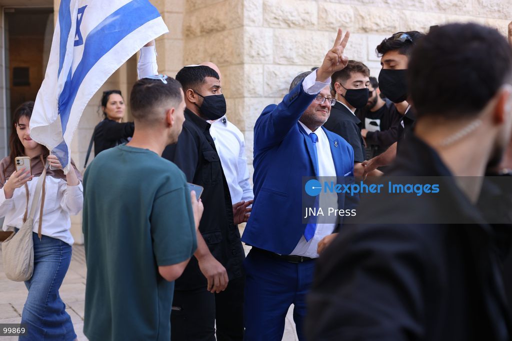 JERUSALEM, ISRAEL, OCTOBER 1, 2026: Activists protest outside the Israeli Supreme Court against the disqualification of Arab political parties and candidates from the upcoming parliamentary elections. The court began hearings on appeals against decisions by the Central Elections Committee to disqualify the Ra'am and Joint List parties, as well as candidates Ofer Cassif and Sami Abu Shehadeh. National Security Minister Itamar Ben-Gvir, whose party sought the disqualification of Abu Shehadeh, also arrived at the court as supporters and opponents gathered outside. Photo by Jacob Middleburgh / JNA Press (Photo by Jacob Middleburgh/JNA Press via Nexpher Images)