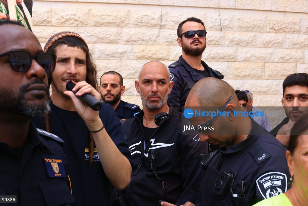 JERUSALEM, ISRAEL, OCTOBER 1, 2026: Activists protest outside the Israeli Supreme Court against the disqualification of Arab political parties and candidates from the upcoming parliamentary elections. The court began hearings on appeals against decisions by the Central Elections Committee to disqualify the Ra'am and Joint List parties, as well as candidates Ofer Cassif and Sami Abu Shehadeh. National Security Minister Itamar Ben-Gvir, whose party sought the disqualification of Abu Shehadeh, also arrived at the court as supporters and opponents gathered outside. Photo by Jacob Middleburgh / JNA Press (Photo by Jacob Middleburgh/JNA Press via Nexpher Images)
