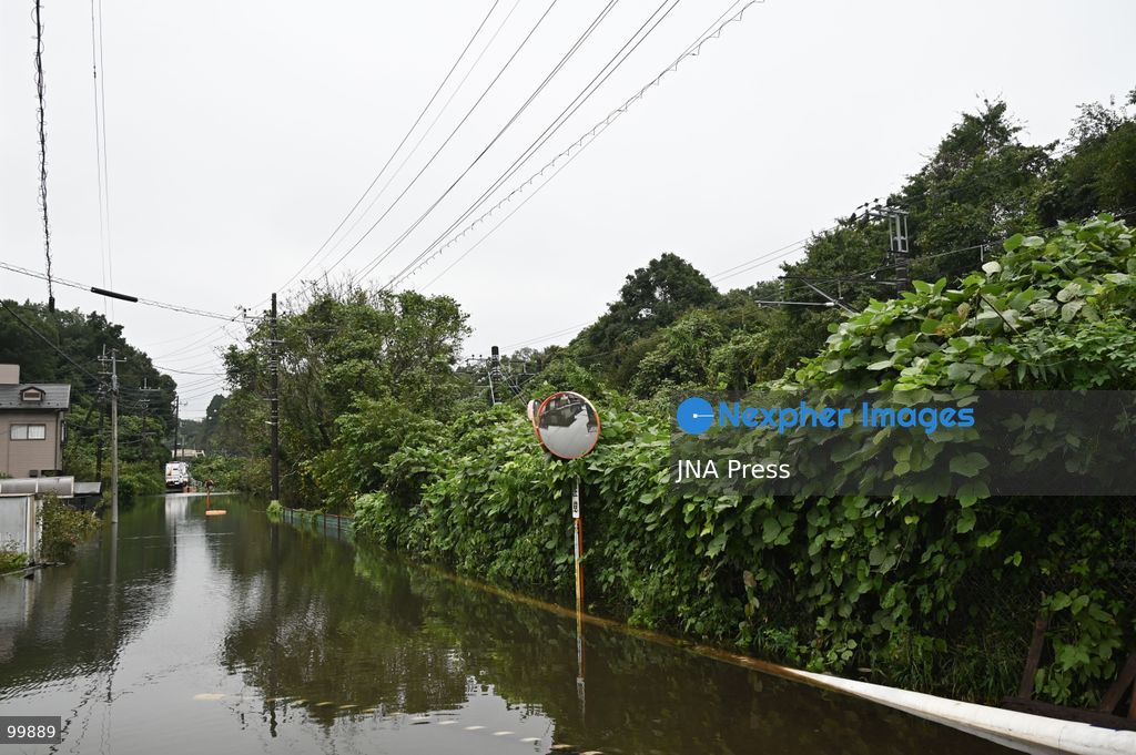 CHIBA, JAPAN, OCTOBER 1, 2026: Flooding affects a residential area in Chiba after heavy rains associated with Typhoon No. 25 caused a long-neglected embankment to collapse, blocking a drainage channel. With another typhoon approaching, residents face continued flooding as restoration work has yet to be completed. Photo by Soichiro Koriyama / JNA Press. (Photo by Soichiro Koriyama/JNA Press via Nexpher Images)