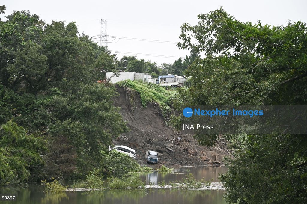 CHIBA, JAPAN, OCTOBER 1, 2026: Flooding affects a residential area in Chiba after heavy rains associated with Typhoon No. 25 caused a long-neglected embankment to collapse, blocking a drainage channel. With another typhoon approaching, residents face continued flooding as restoration work has yet to be completed. Photo by Soichiro Koriyama / JNA Press. (Photo by Soichiro Koriyama/JNA Press via Nexpher Images)
