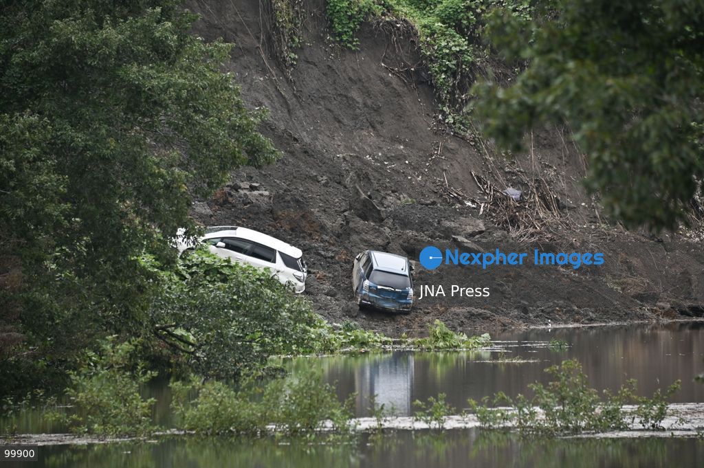 CHIBA, JAPAN, OCTOBER 1, 2026: Flooding affects a residential area in Chiba after heavy rains associated with Typhoon No. 25 caused a long-neglected embankment to collapse, blocking a drainage channel. With another typhoon approaching, residents face continued flooding as restoration work has yet to be completed. Photo by Soichiro Koriyama / JNA Press. (Photo by Soichiro Koriyama/JNA Press via Nexpher Images)