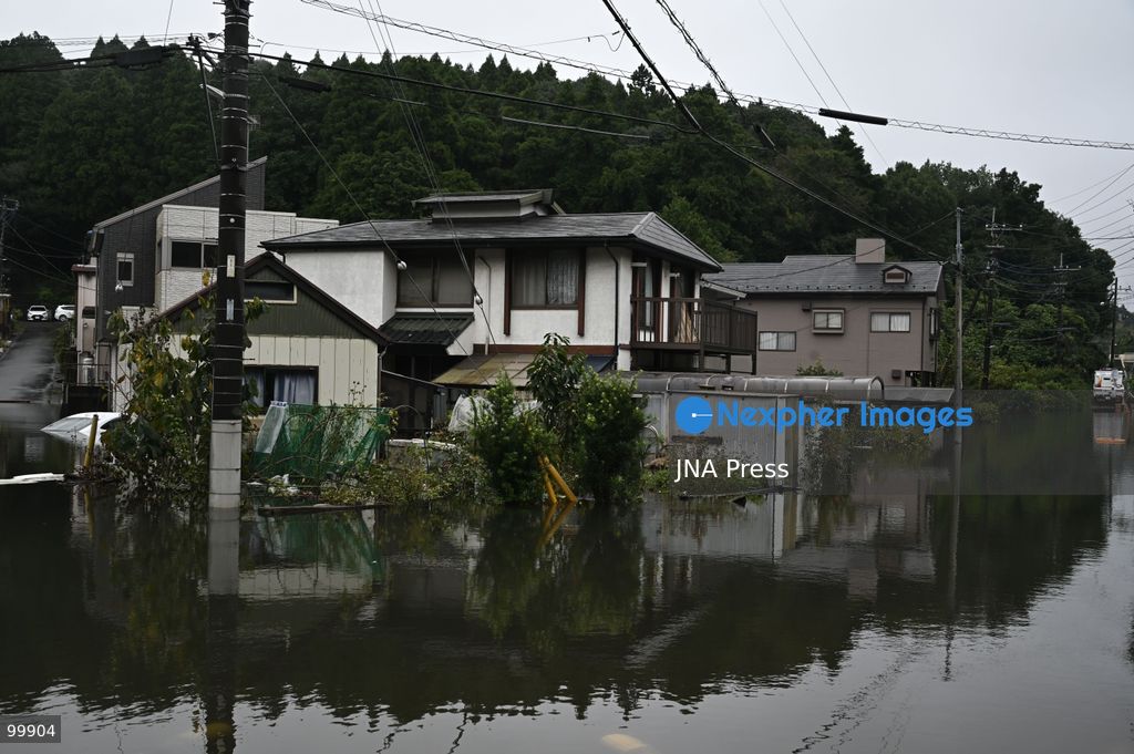 CHIBA, JAPAN, OCTOBER 1, 2026: Flooding affects a residential area in Chiba after heavy rains associated with Typhoon No. 25 caused a long-neglected embankment to collapse, blocking a drainage channel. With another typhoon approaching, residents face continued flooding as restoration work has yet to be completed. Photo by Soichiro Koriyama / JNA Press. (Photo by Soichiro Koriyama/JNA Press via Nexpher Images)