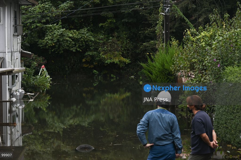 CHIBA, JAPAN, OCTOBER 1, 2026: Flooding affects a residential area in Chiba after heavy rains associated with Typhoon No. 25 caused a long-neglected embankment to collapse, blocking a drainage channel. With another typhoon approaching, residents face continued flooding as restoration work has yet to be completed. Photo by Soichiro Koriyama / JNA Press. (Photo by Soichiro Koriyama/JNA Press via Nexpher Images)