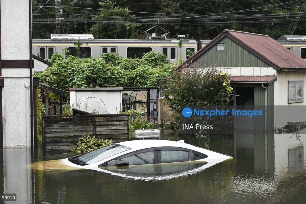 CHIBA, JAPAN, OCTOBER 1, 2026: Flooding affects a residential area in Chiba after heavy rains associated with Typhoon No. 25 caused a long-neglected embankment to collapse, blocking a drainage channel. With another typhoon approaching, residents face continued flooding as restoration work has yet to be completed. Photo by Soichiro Koriyama / JNA Press. (Photo by Soichiro Koriyama/JNA Press via Nexpher Images)