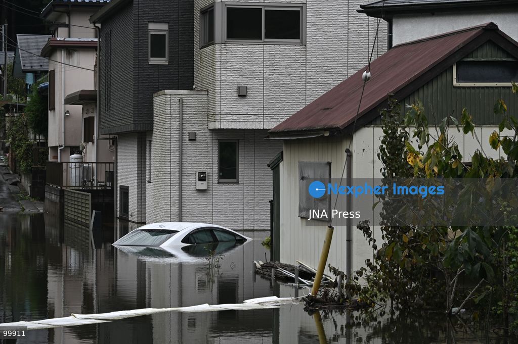 CHIBA, JAPAN, OCTOBER 1, 2026: Flooding affects a residential area in Chiba after heavy rains associated with Typhoon No. 25 caused a long-neglected embankment to collapse, blocking a drainage channel. With another typhoon approaching, residents face continued flooding as restoration work has yet to be completed. Photo by Soichiro Koriyama / JNA Press. (Photo by Soichiro Koriyama/JNA Press via Nexpher Images)