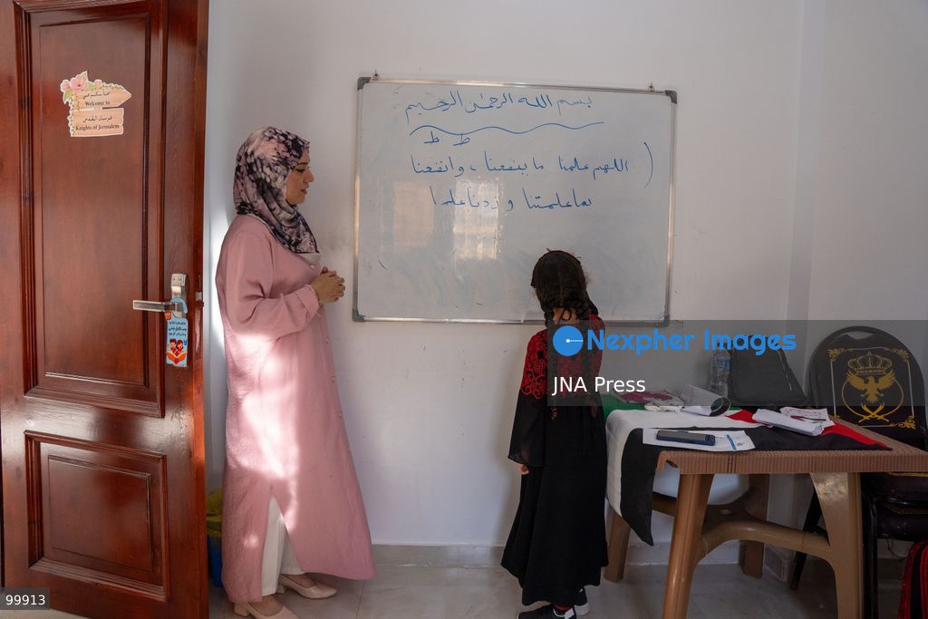 AL-ARISH, NORTH SINAI, EGYPT, OCTOBER 1, 2026: Palestinian children attend Al-Amal School in Al-Arish, North Sinai, which provides education based on the Palestinian curriculum for Palestinian students living in the city. The school also provides psychological support to students as the new academic year begins in Gaza. Hadeel Zaab, a school official, said she left Gaza for Egypt during the war and began teaching Palestinian children who arrived in Al-Arish, helping them prepare for Palestinian curriculum examinations while providing psychological support. Photo by Mohamed Arafat / JNA Press. (Photo by Mohamed Arafat/JNA Press via Nexpher Images)