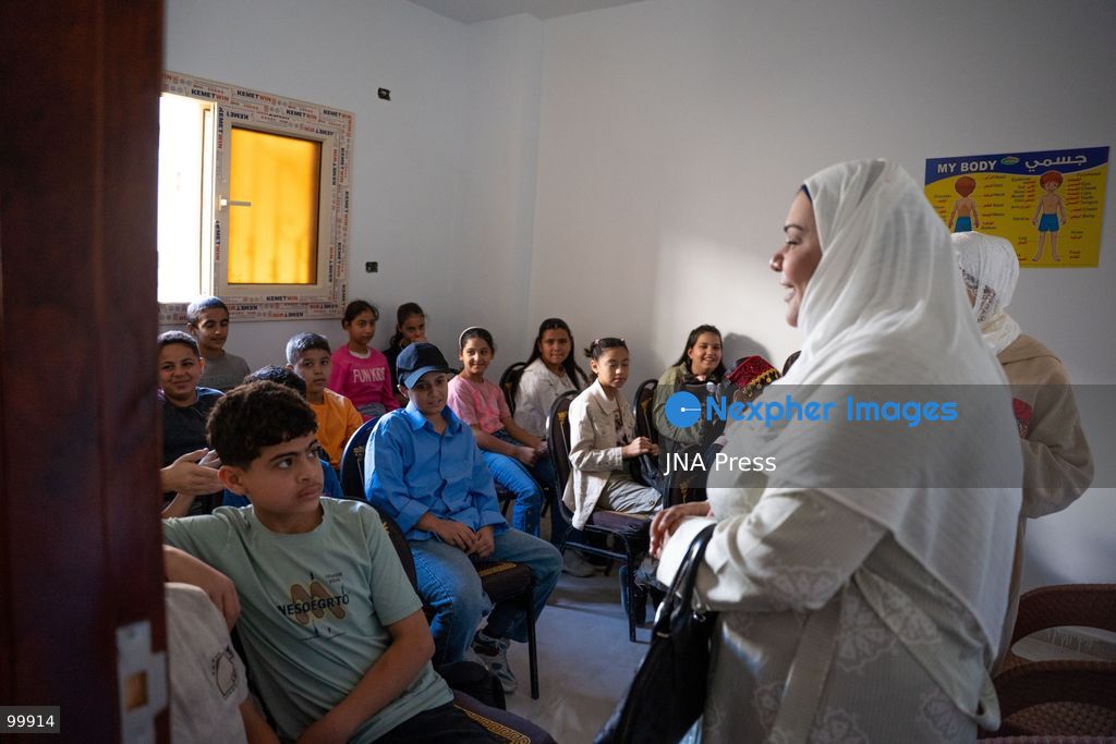 AL-ARISH, NORTH SINAI, EGYPT, OCTOBER 1, 2026: Palestinian children attend Al-Amal School in Al-Arish, North Sinai, which provides education based on the Palestinian curriculum for Palestinian students living in the city. The school also provides psychological support to students as the new academic year begins in Gaza. Hadeel Zaab, a school official, said she left Gaza for Egypt during the war and began teaching Palestinian children who arrived in Al-Arish, helping them prepare for Palestinian curriculum examinations while providing psychological support. Photo by Mohamed Arafat / JNA Press. (Photo by Mohamed Arafat/JNA Press via Nexpher Images)