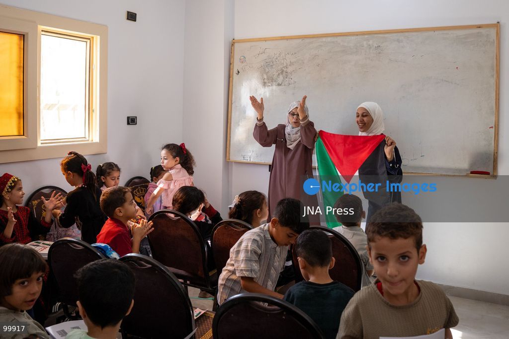 AL-ARISH, NORTH SINAI, EGYPT, OCTOBER 1, 2026: Palestinian children attend Al-Amal School in Al-Arish, North Sinai, which provides education based on the Palestinian curriculum for Palestinian students living in the city. The school also provides psychological support to students as the new academic year begins in Gaza. Hadeel Zaab, a school official, said she left Gaza for Egypt during the war and began teaching Palestinian children who arrived in Al-Arish, helping them prepare for Palestinian curriculum examinations while providing psychological support. Photo by Mohamed Arafat / JNA Press. (Photo by Mohamed Arafat/JNA Press via Nexpher Images)