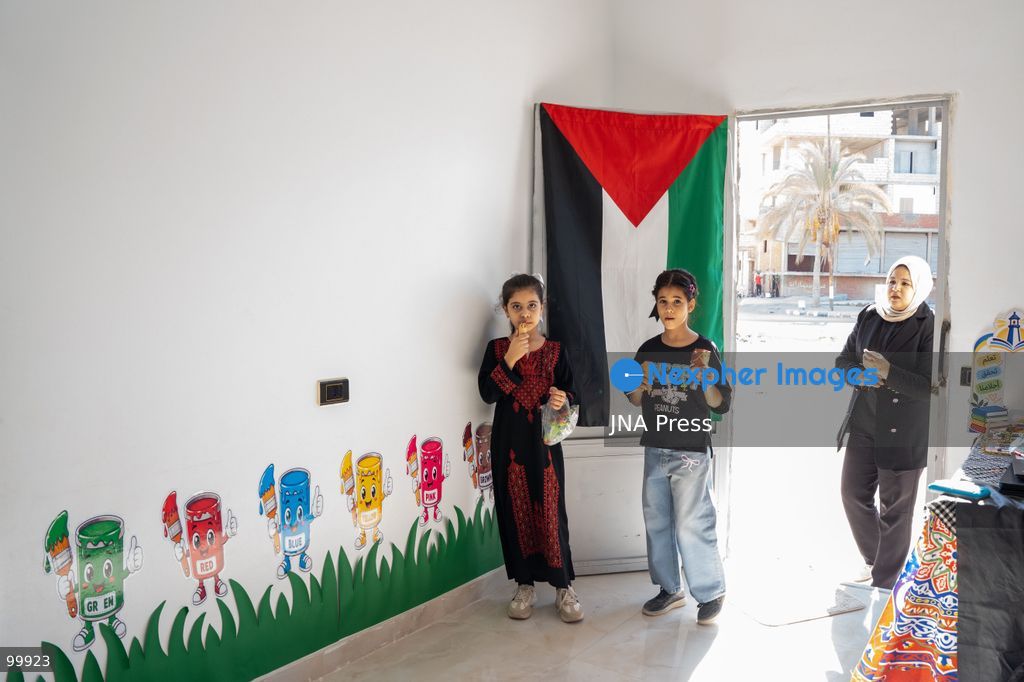 AL-ARISH, NORTH SINAI, EGYPT, OCTOBER 1, 2026: Palestinian children attend Al-Amal School in Al-Arish, North Sinai, which provides education based on the Palestinian curriculum for Palestinian students living in the city. The school also provides psychological support to students as the new academic year begins in Gaza. Hadeel Zaab, a school official, said she left Gaza for Egypt during the war and began teaching Palestinian children who arrived in Al-Arish, helping them prepare for Palestinian curriculum examinations while providing psychological support. Photo by Mohamed Arafat / JNA Press. (Photo by Mohamed Arafat/JNA Press via Nexpher Images)