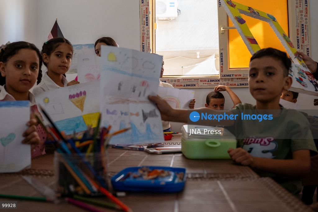 AL-ARISH, NORTH SINAI, EGYPT, OCTOBER 1, 2026: Palestinian children attend Al-Amal School in Al-Arish, North Sinai, which provides education based on the Palestinian curriculum for Palestinian students living in the city. The school also provides psychological support to students as the new academic year begins in Gaza. Hadeel Zaab, a school official, said she left Gaza for Egypt during the war and began teaching Palestinian children who arrived in Al-Arish, helping them prepare for Palestinian curriculum examinations while providing psychological support. Photo by Mohamed Arafat / JNA Press. (Photo by Mohamed Arafat/JNA Press via Nexpher Images)