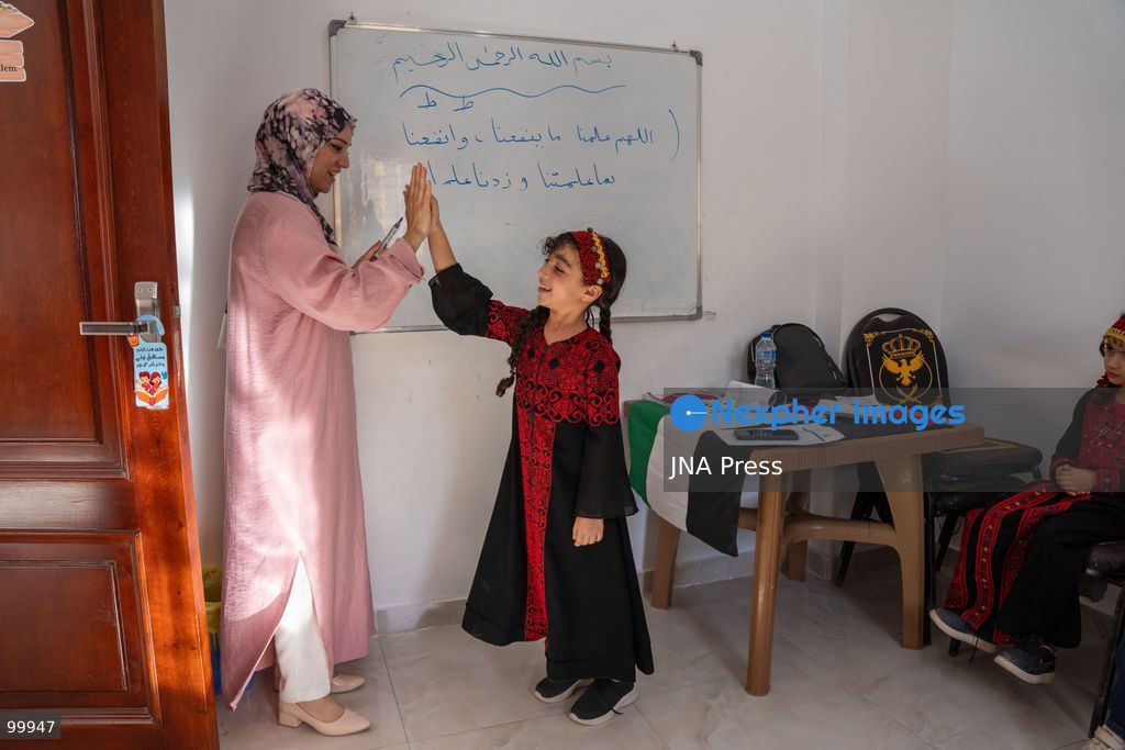 AL-ARISH, NORTH SINAI, EGYPT, OCTOBER 1, 2026: Palestinian children attend Al-Amal School in Al-Arish, North Sinai, which provides education based on the Palestinian curriculum for Palestinian students living in the city. The school also provides psychological support to students as the new academic year begins in Gaza. Hadeel Zaab, a school official, said she left Gaza for Egypt during the war and began teaching Palestinian children who arrived in Al-Arish, helping them prepare for Palestinian curriculum examinations while providing psychological support. Photo by Mohamed Arafat / JNA Press. (Photo by Mohamed Arafat/JNA Press via Nexpher Images)